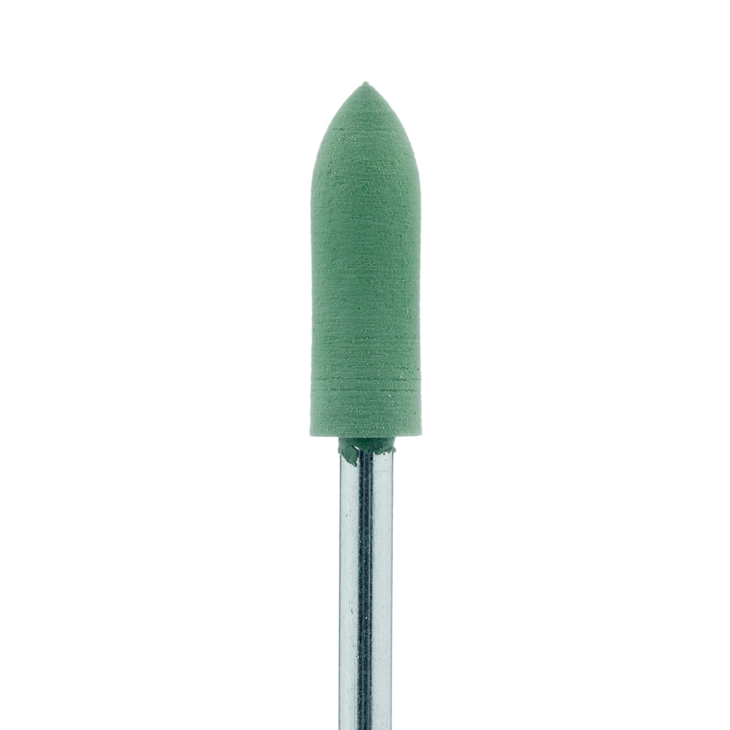 9507H-050-HP-GRN Polisher, Green High Shine, Pointed Cylinder, 5mm Ø, Fine, HP