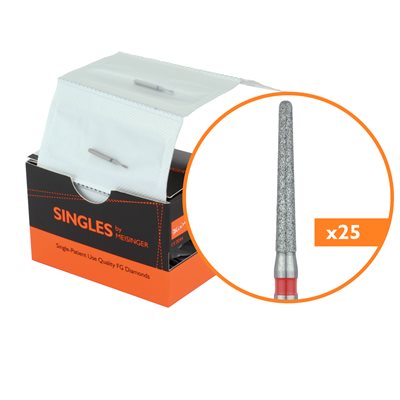 1114.10F Single-Use Diamond Bur, Sterile, 25 Pack, 1.4mm Ø, Tapered, Round End, 10mm Working Length, Fine, FG